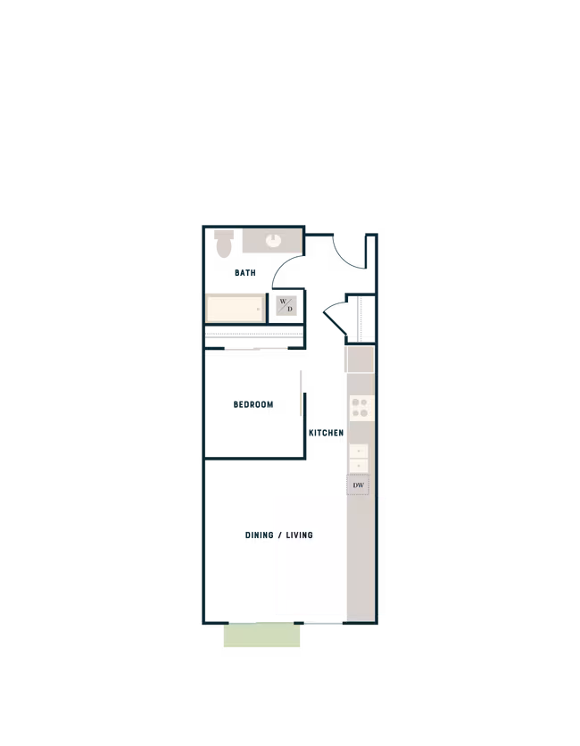 Open 1 Bed, 1 Bath - West Apt D West-304 floor plan